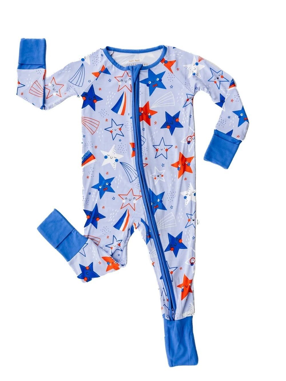 Little Sleepies Bamboo Blue Stars & Stripes Zippy Pajamas 6-12 Months One Piece